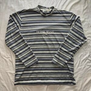 Vintage Guess Men's Striped Mock Neck Long Sleeve Shirt Made in U.S.A. Sz L